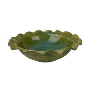 Geiger Vintage 1998 Green Ruffled Edge Pottery Bowl Home Art Signed